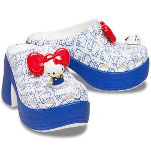 NWT Hello Kitty x Crocs 12 Adult Siren Heeled Clog Charms Shoes Breathable